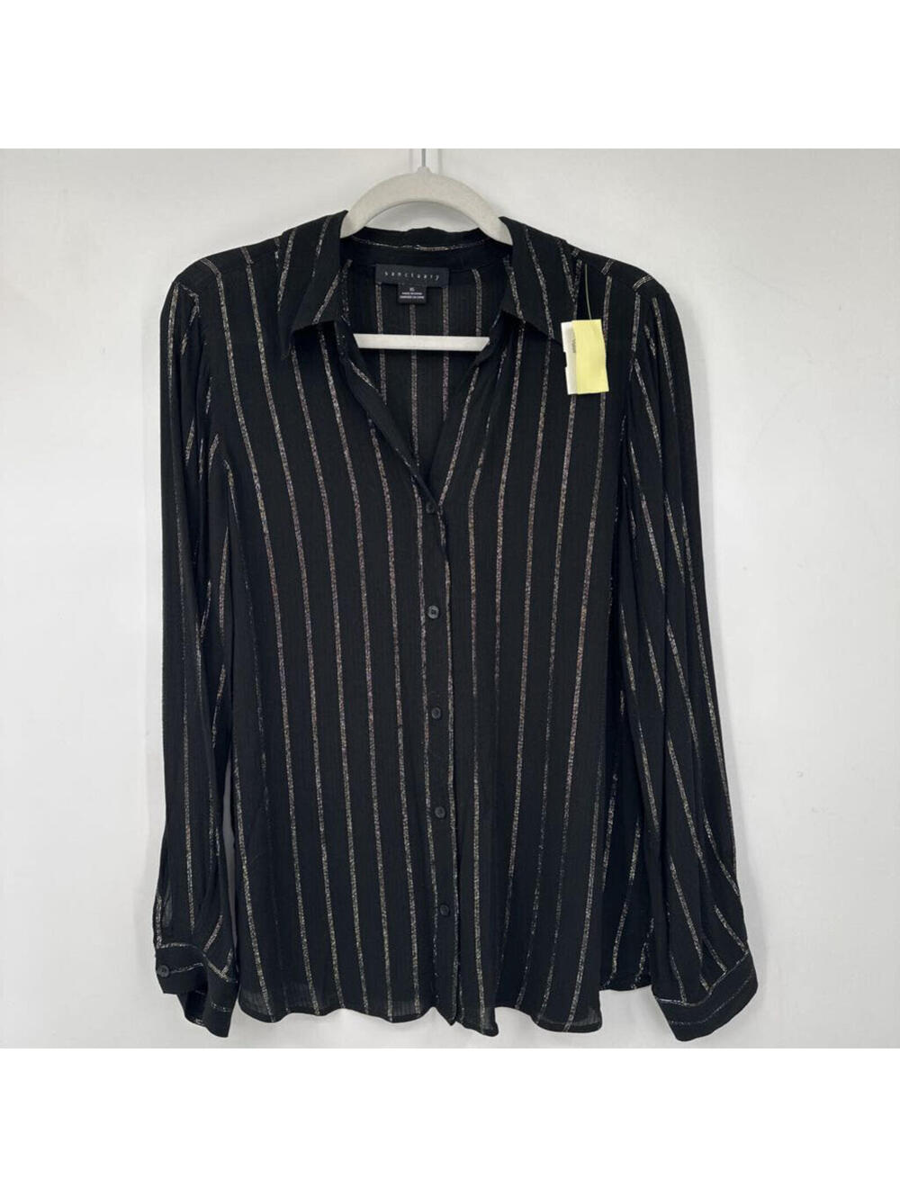 Women's Sanctuary Black with Metallic Stripes Button Front Top XS Extra Small